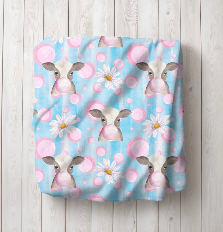 Bubble Gum Cow Plush Blanket