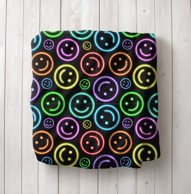 Neon Smilies Plush Blanket