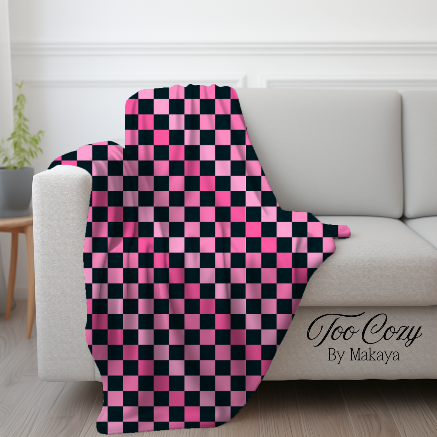 Ombré Pink Checks Plush Blanket